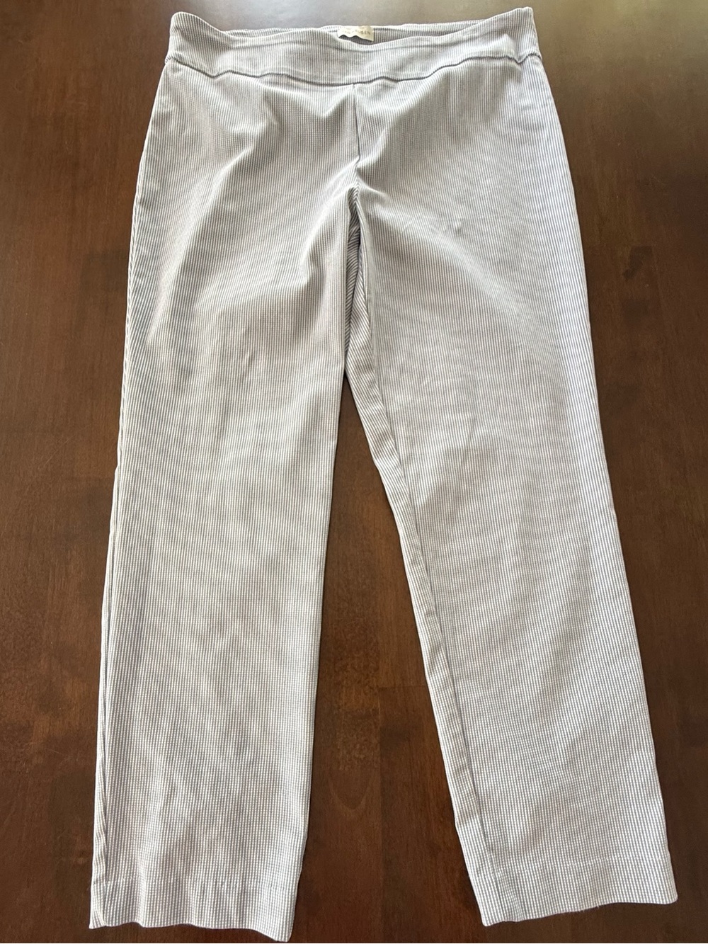 Van Heusen Blue White Pinstripe Crop Pants Bow Hem Size 14